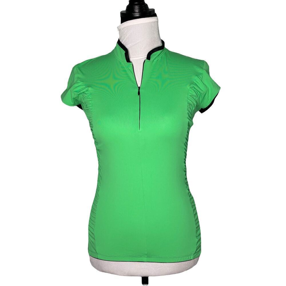 Active Angelz Half Zip Short Sleeve Cycle Top Green Black Size Large